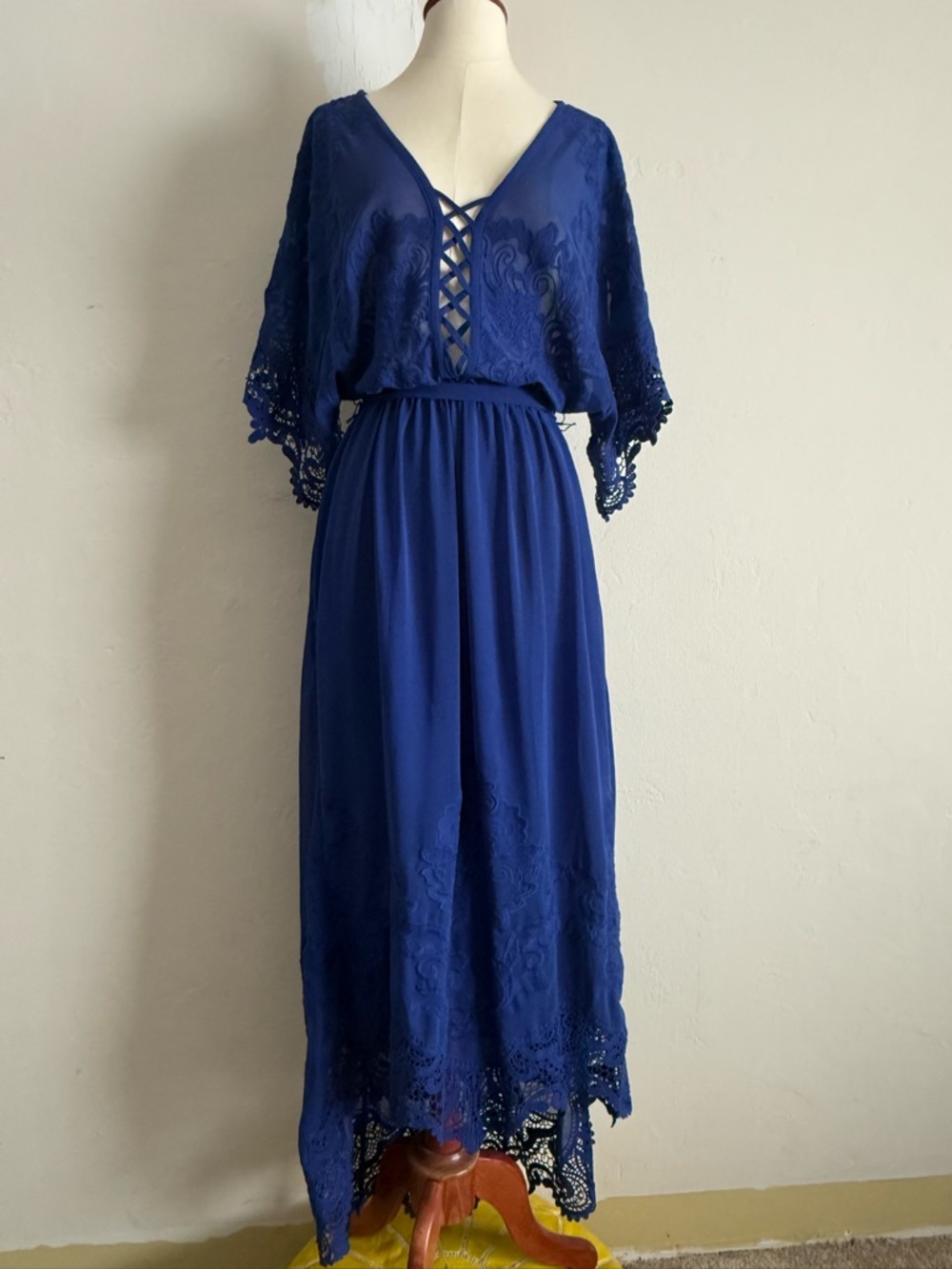 Royal Blue High-Low Lace-Trim Dress
